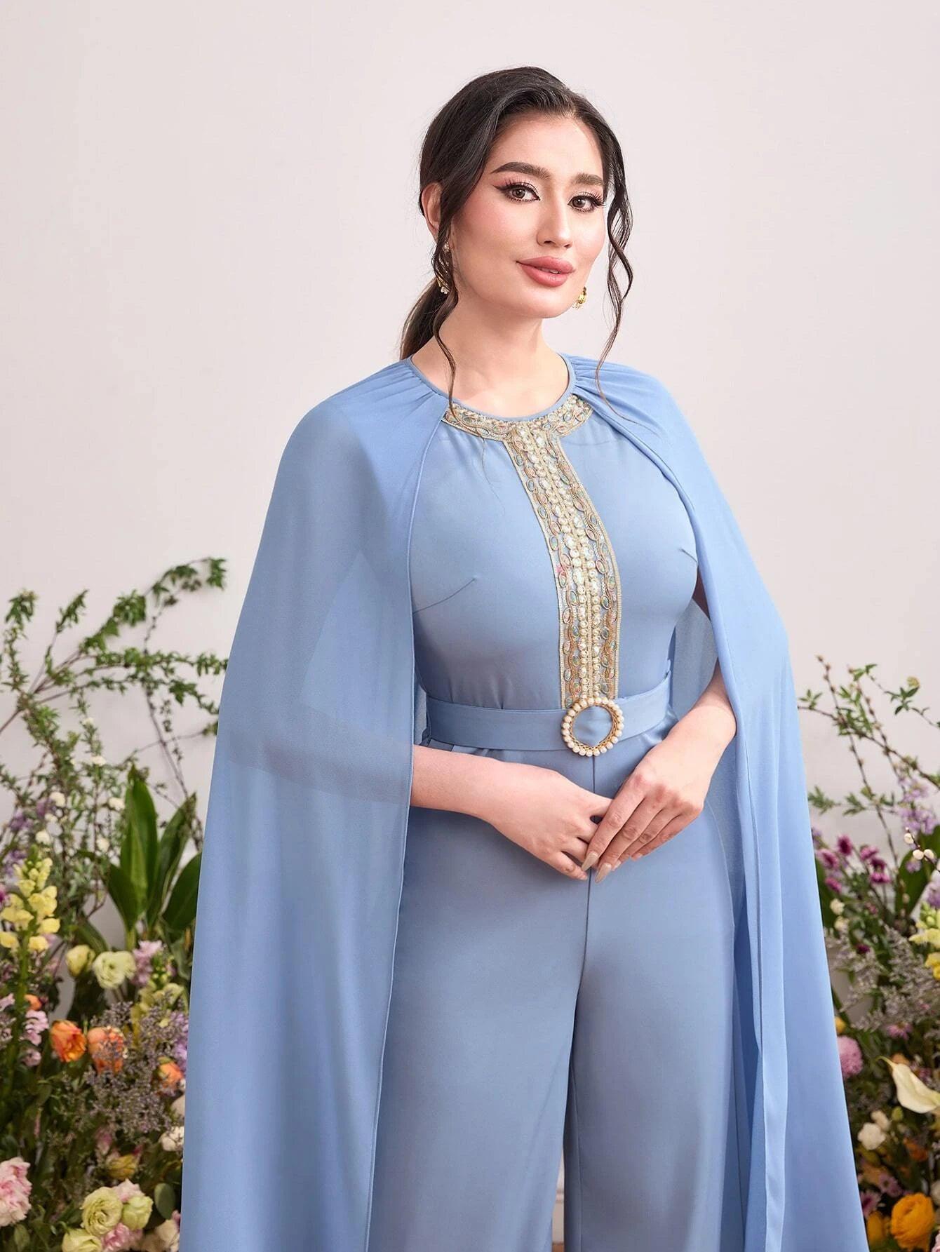 Sleeve Belted Wide Leg Jumpsuit-Comfy Jumpsuits