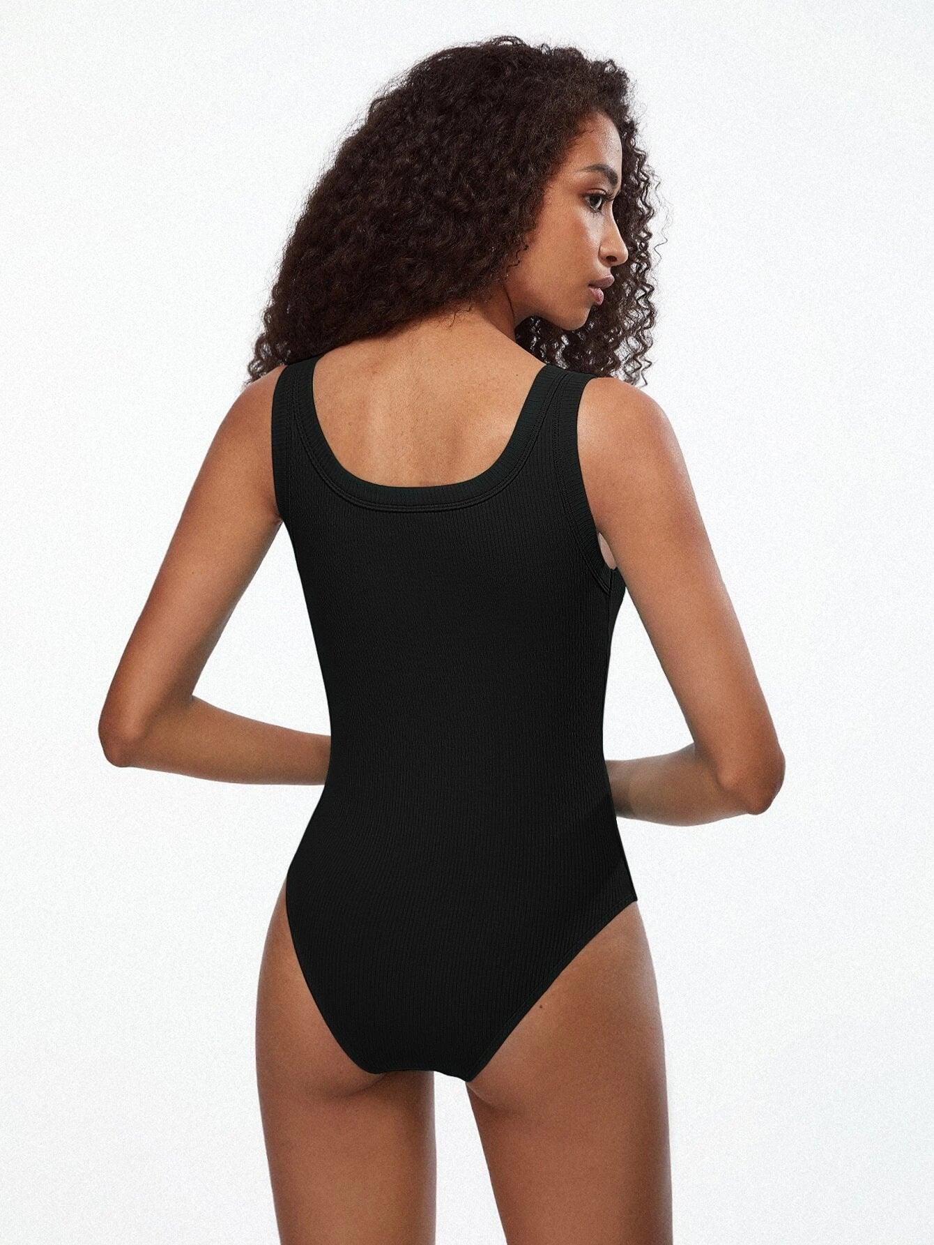 Solid Colored Scoop Neck Tank Bodysuit-Comfy Jumpsuits