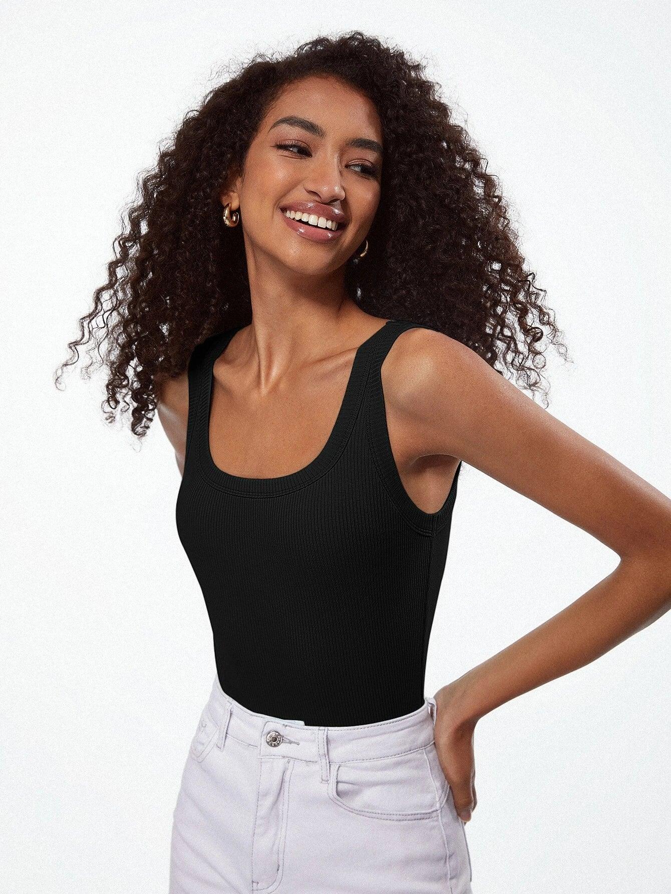 Solid Colored Scoop Neck Tank Bodysuit-Comfy Jumpsuits