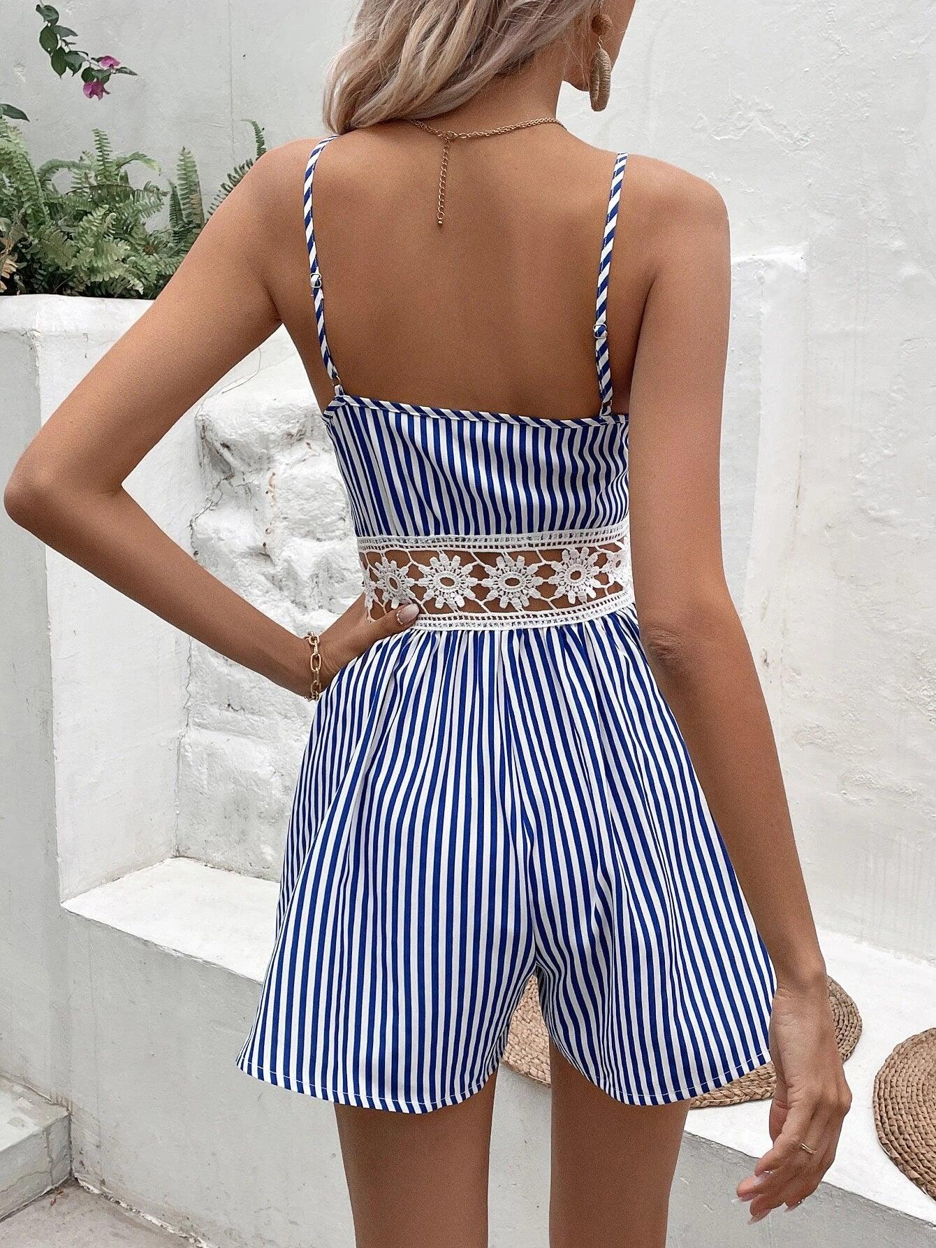 Striped Print Cami Romper-Comfy Jumpsuits