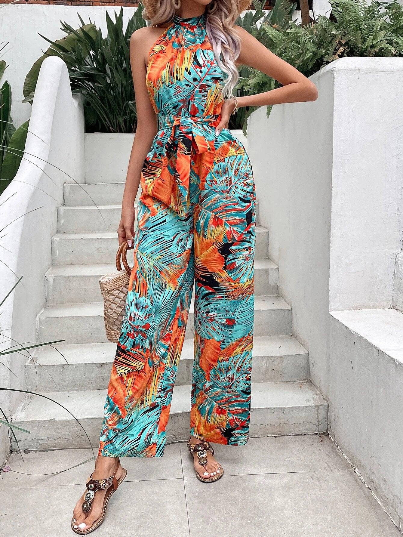 Belted Halter Jumpsuit-Comfy Jumpsuits