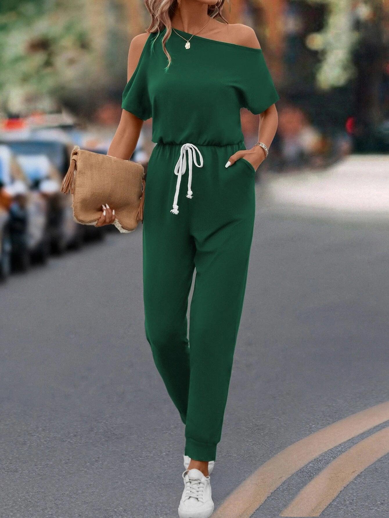 Asymmetrical Neck Knot Front Jumpsuit-Comfy Jumpsuits