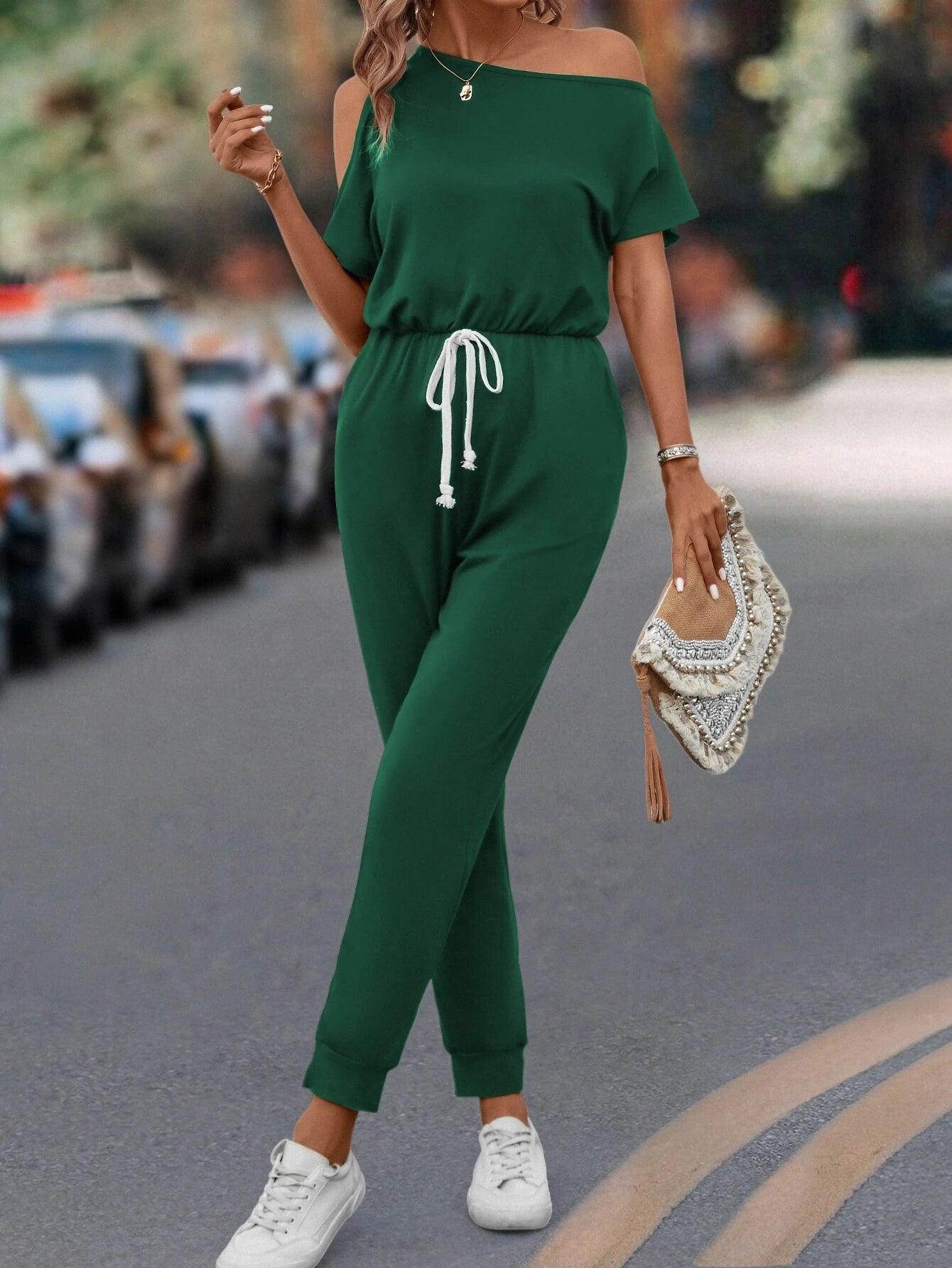 Asymmetrical Neck Knot Front Jumpsuit-Comfy Jumpsuits