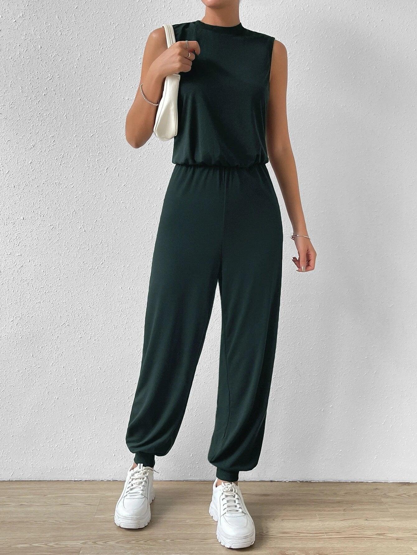 Mock Neck Tank Jumpsuit-Comfy Jumpsuits