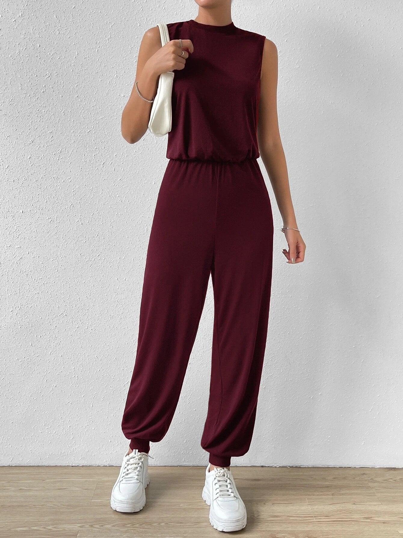 Mock Neck Tank Jumpsuit-Comfy Jumpsuits