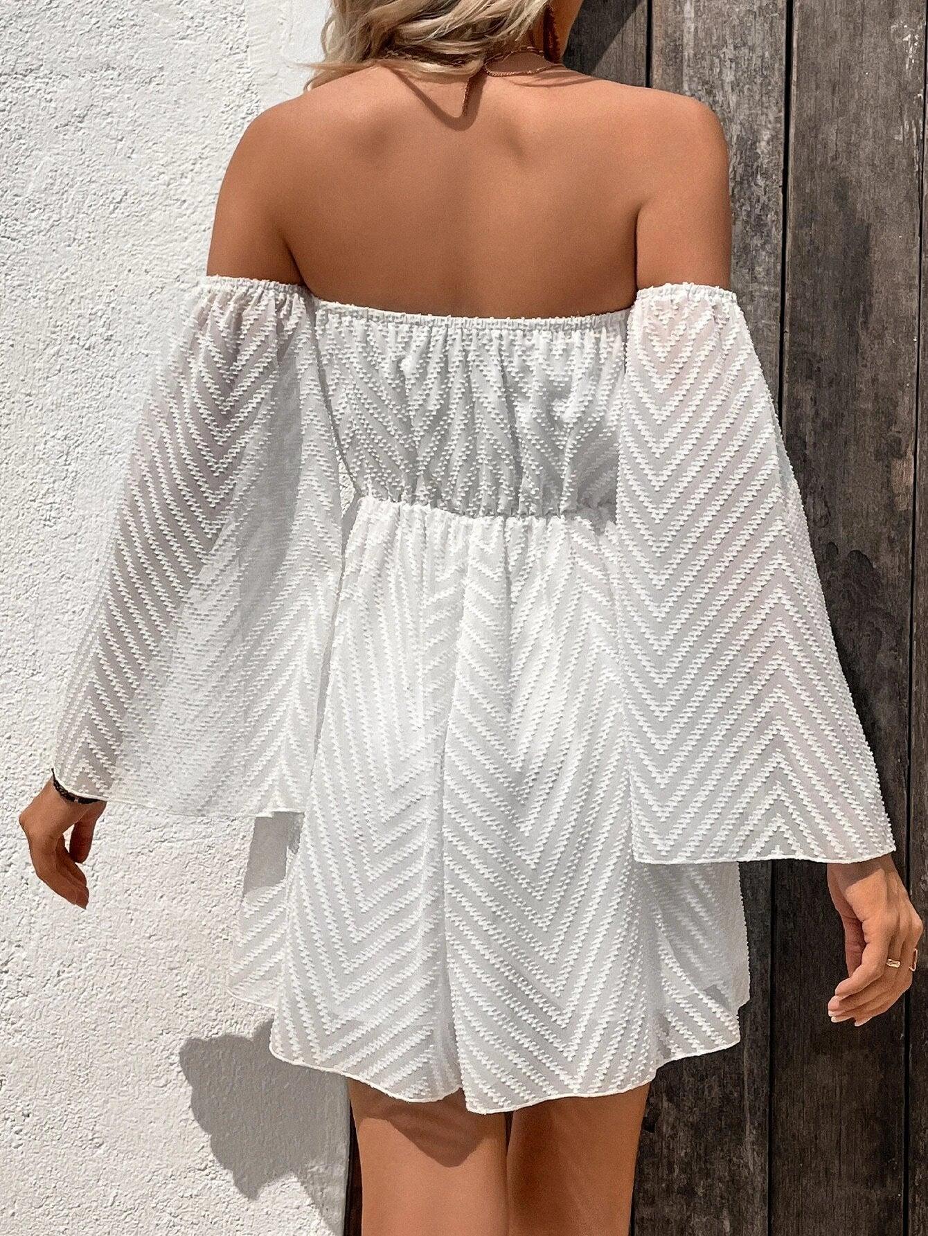 Off Shoulder Knot Front Split Sleeve Romper-Comfy Jumpsuits