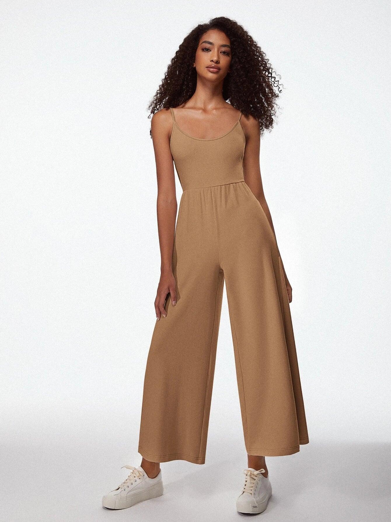 Cotton Solid Coloured Cami Jumpsuit-Comfy Jumpsuits