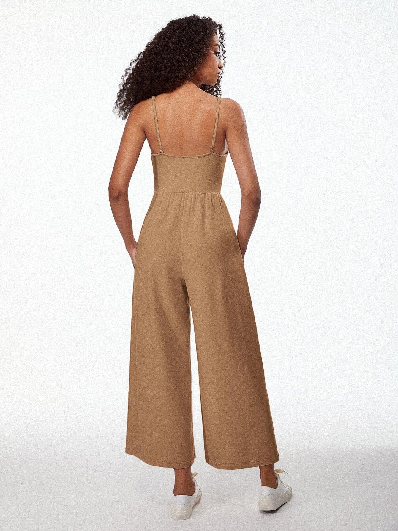 Cotton Solid Coloured Cami Jumpsuit-Comfy Jumpsuits