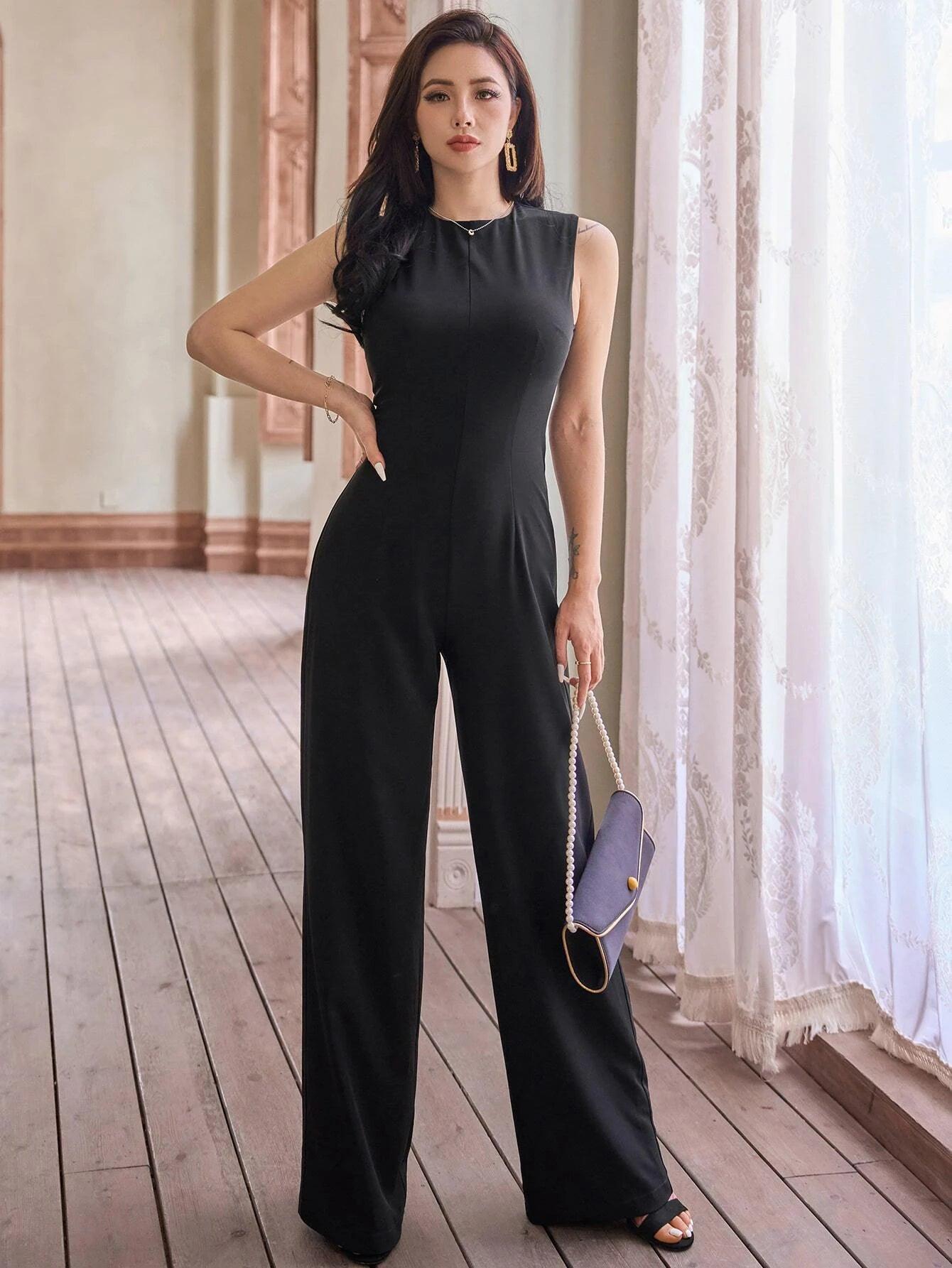 Solid Sleeveless Jumpsuit-Comfy Jumpsuits