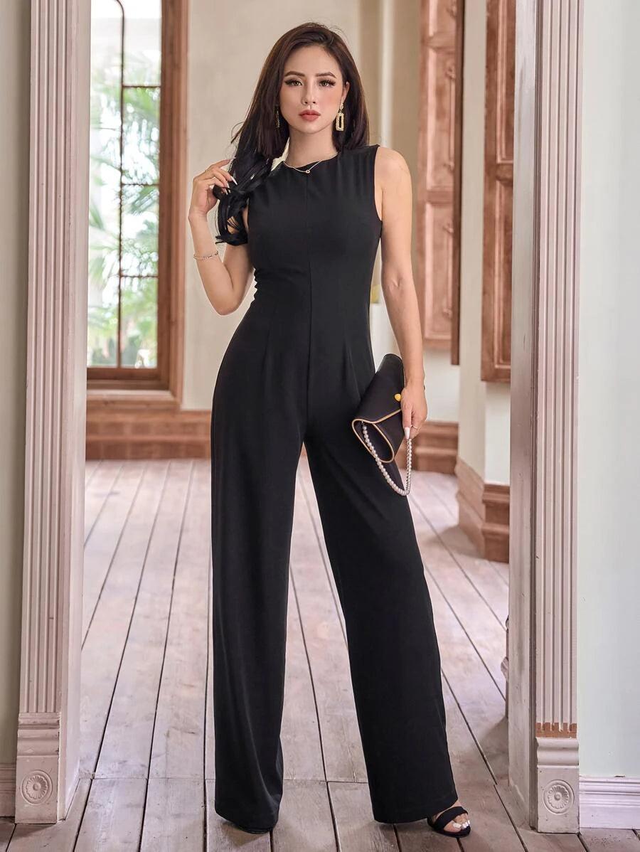 Solid Sleeveless Jumpsuit-Comfy Jumpsuits