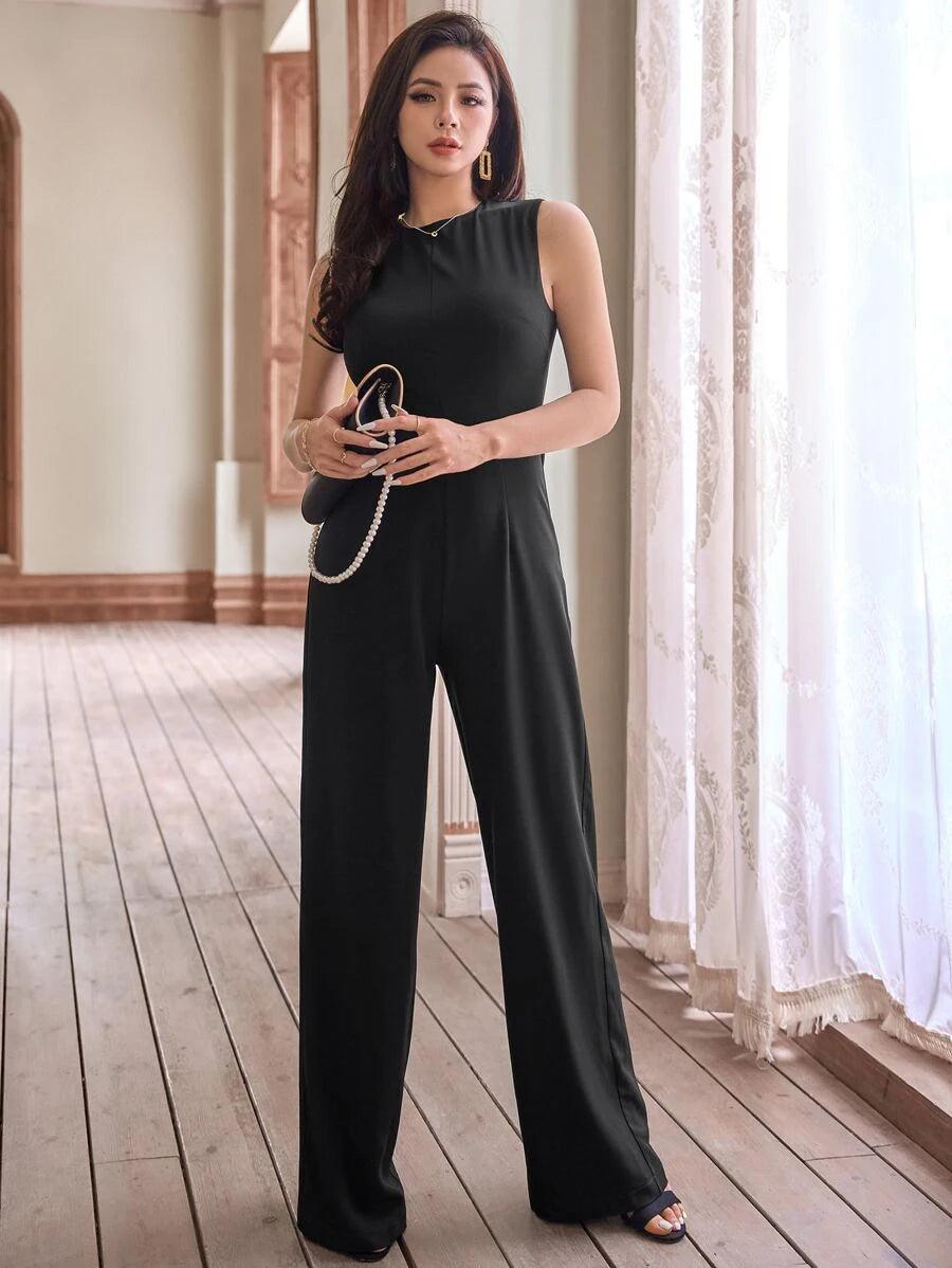 Solid Sleeveless Jumpsuit-Comfy Jumpsuits