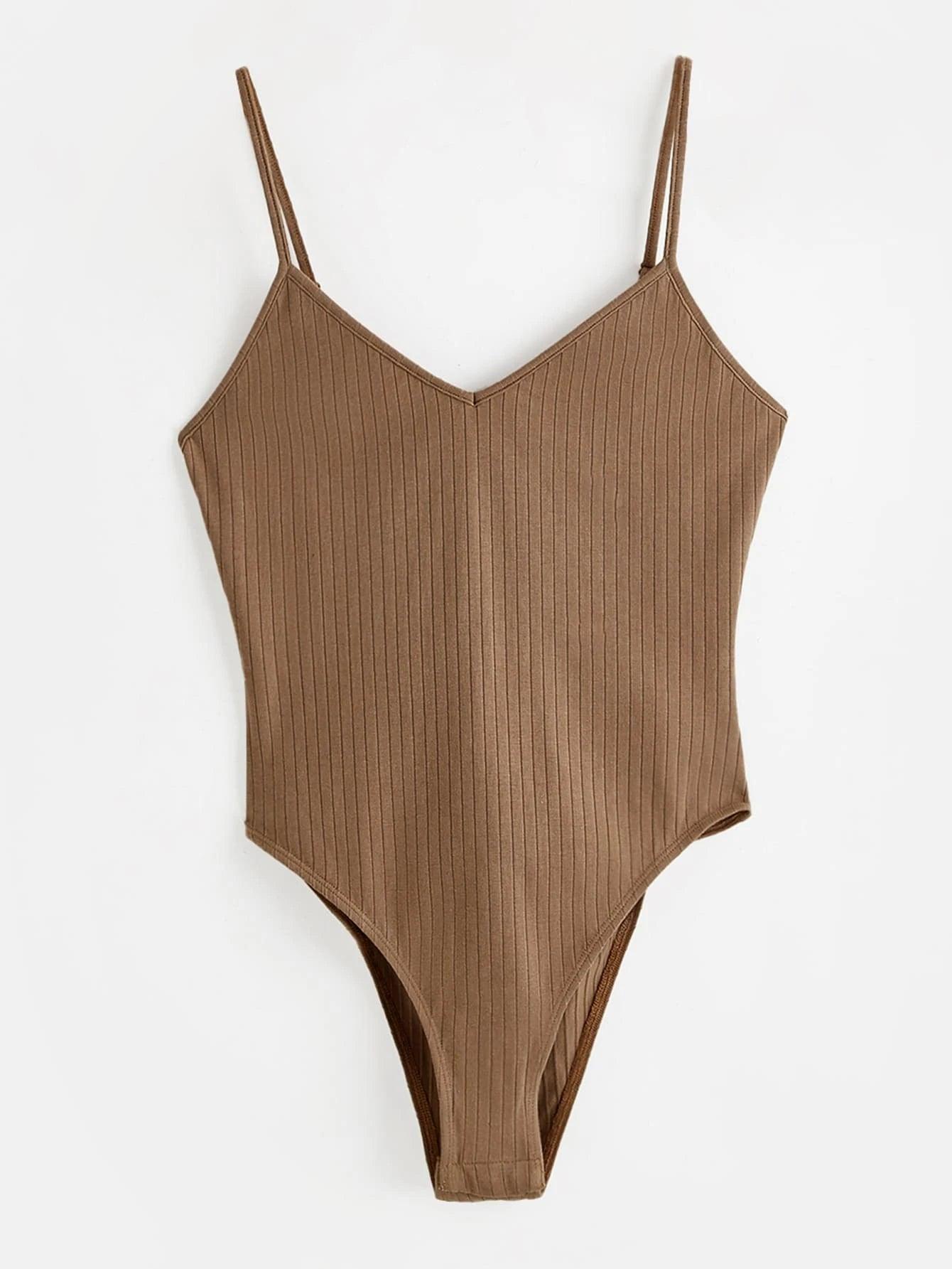 Cotton Solid Colored Cami Bodysuit-Comfy Jumpsuits