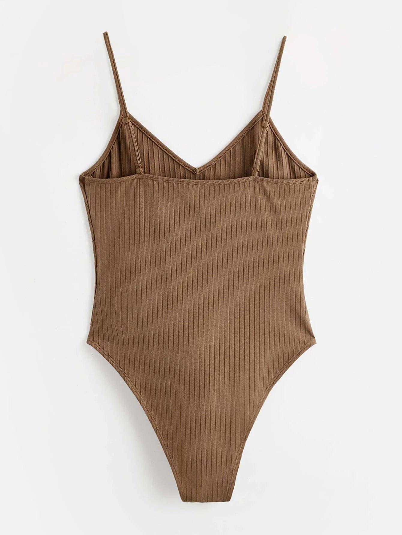 Cotton Solid Colored Cami Bodysuit-Comfy Jumpsuits