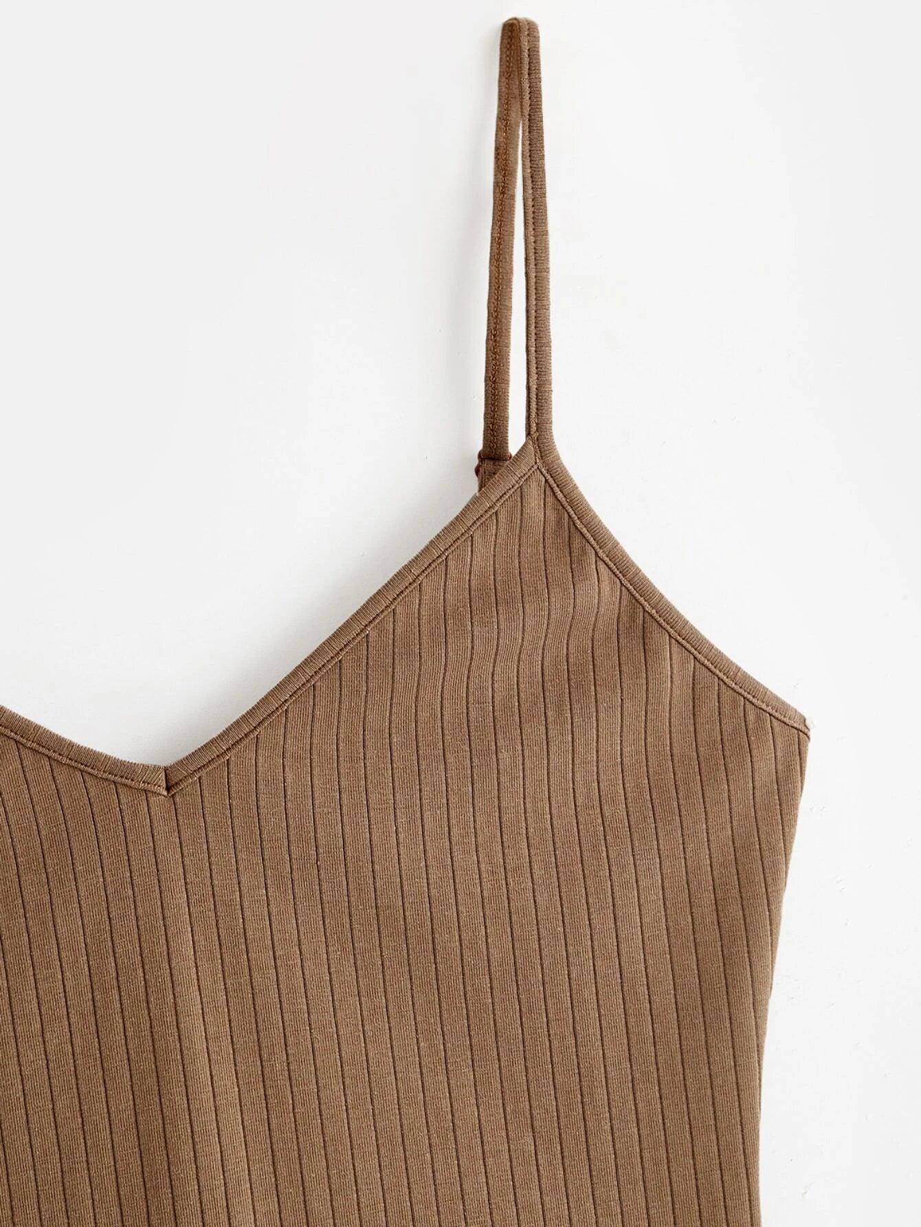 Cotton Solid Colored Cami Bodysuit-Comfy Jumpsuits