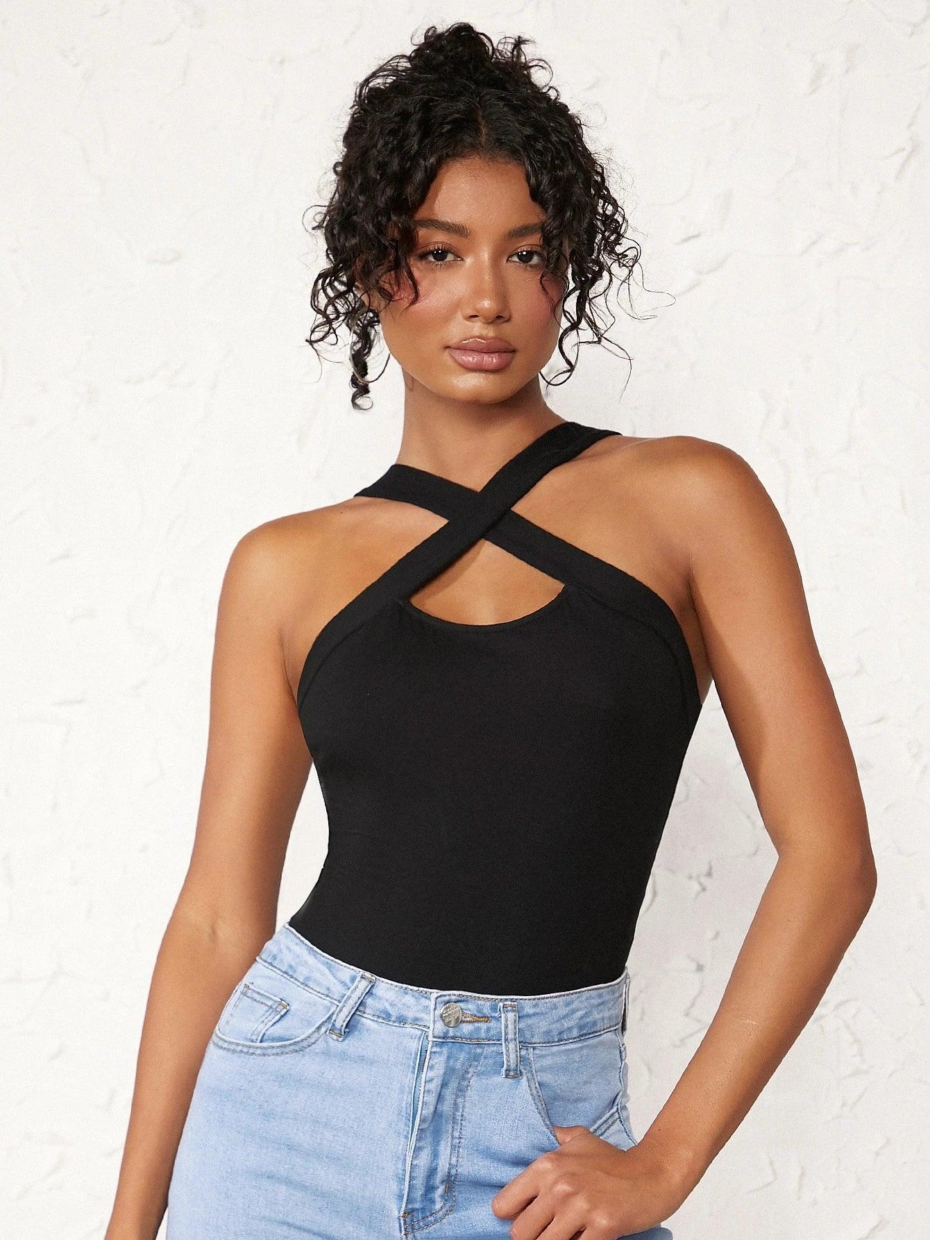 Sleeveless Crisscross Bodysuit-Comfy Jumpsuits