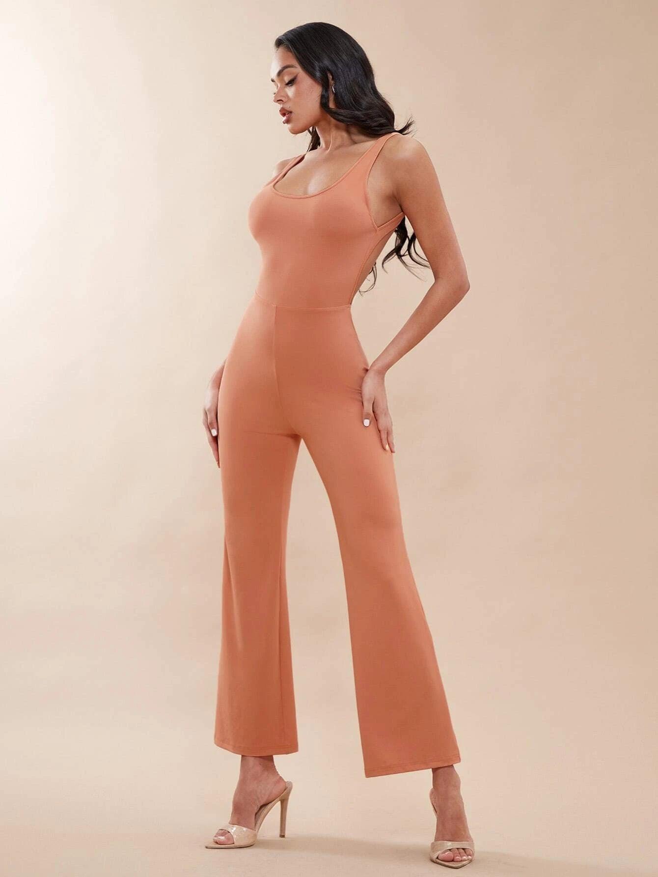 Solid Colored Wide Bottom Jumpsuit-Comfy Jumpsuits