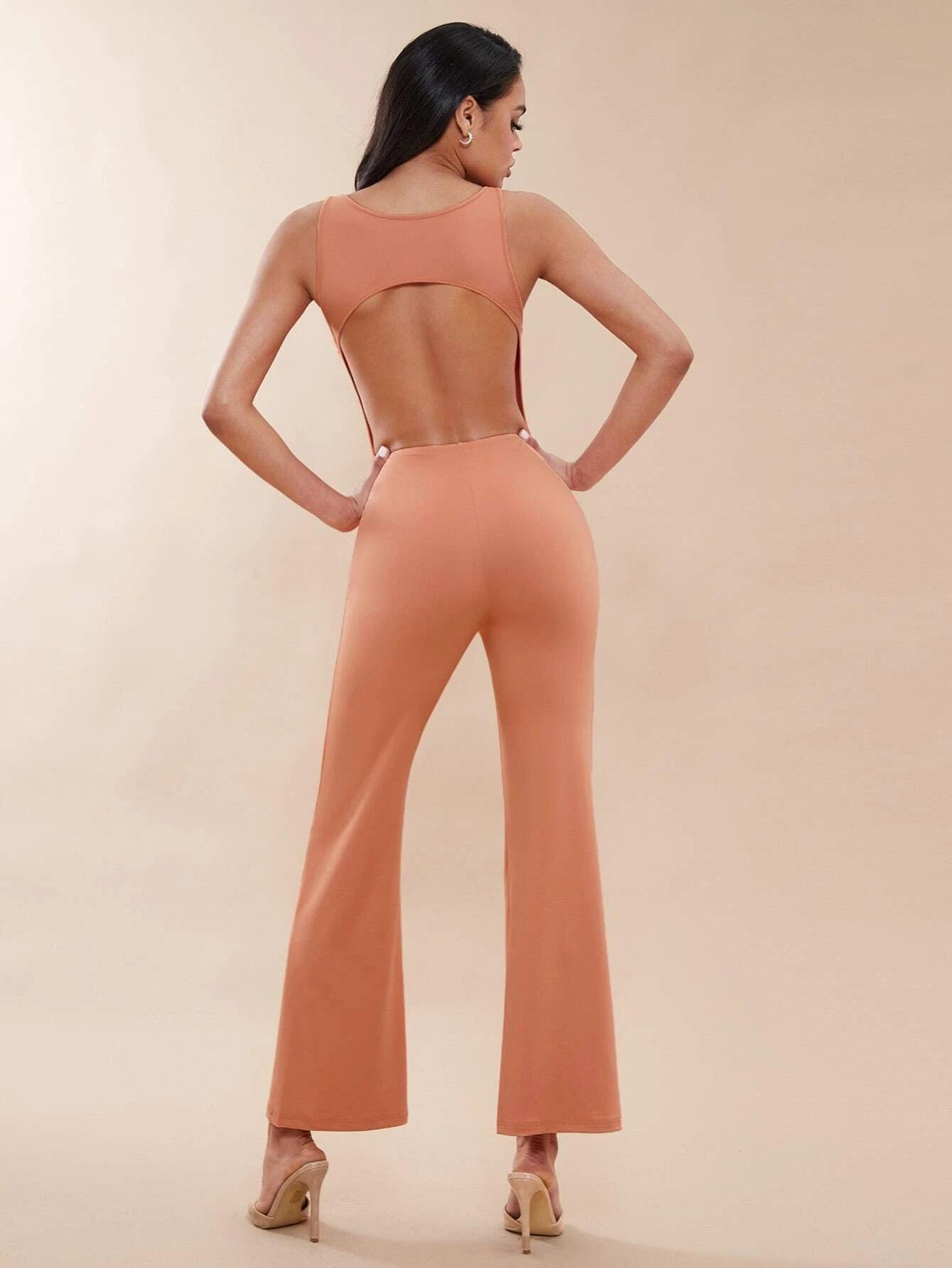 Solid Colored Wide Bottom Jumpsuit-Comfy Jumpsuits