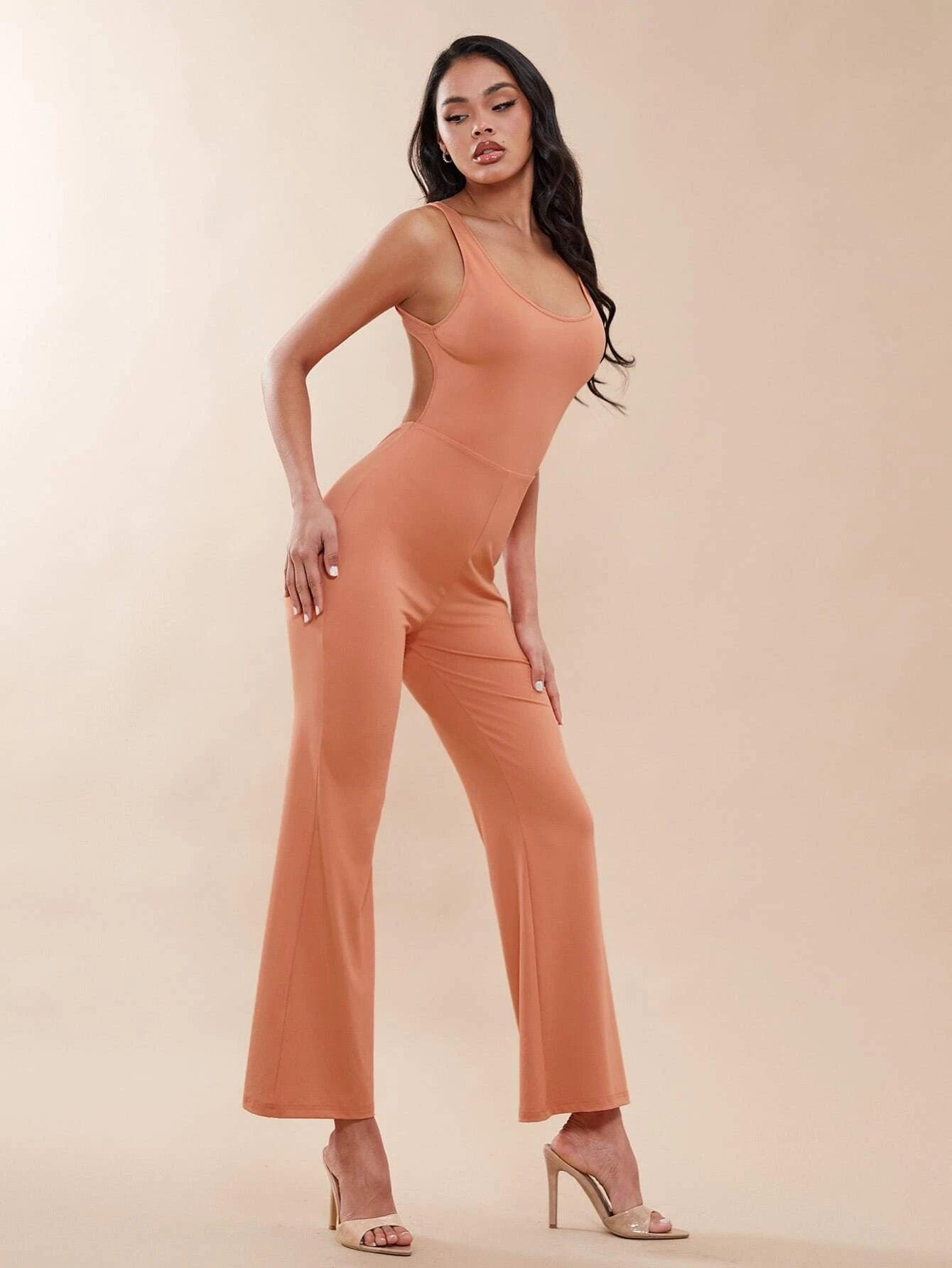 Solid Colored Wide Bottom Jumpsuit-Comfy Jumpsuits