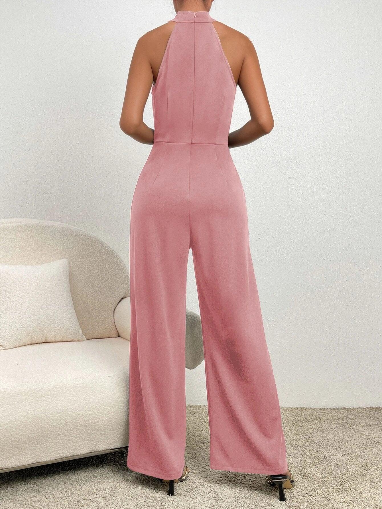 Back Halter Neck Wide Leg Jumpsuit-Comfy Jumpsuits