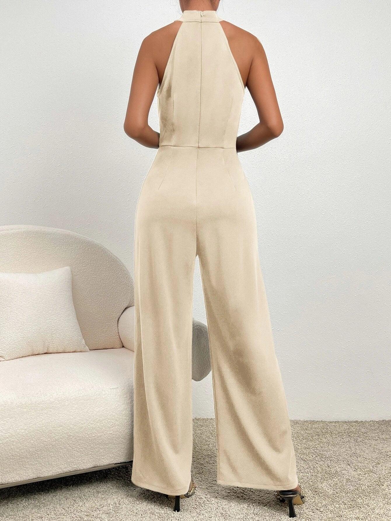 Back Halter Neck Wide Leg Jumpsuit-Comfy Jumpsuits