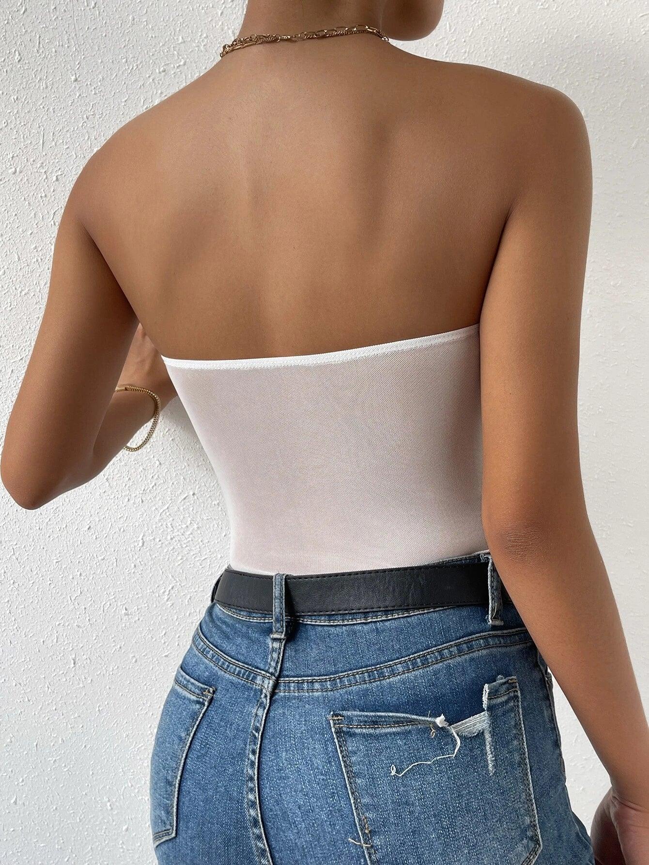 Contrast Lace Tube Bodysuit-Comfy Jumpsuits