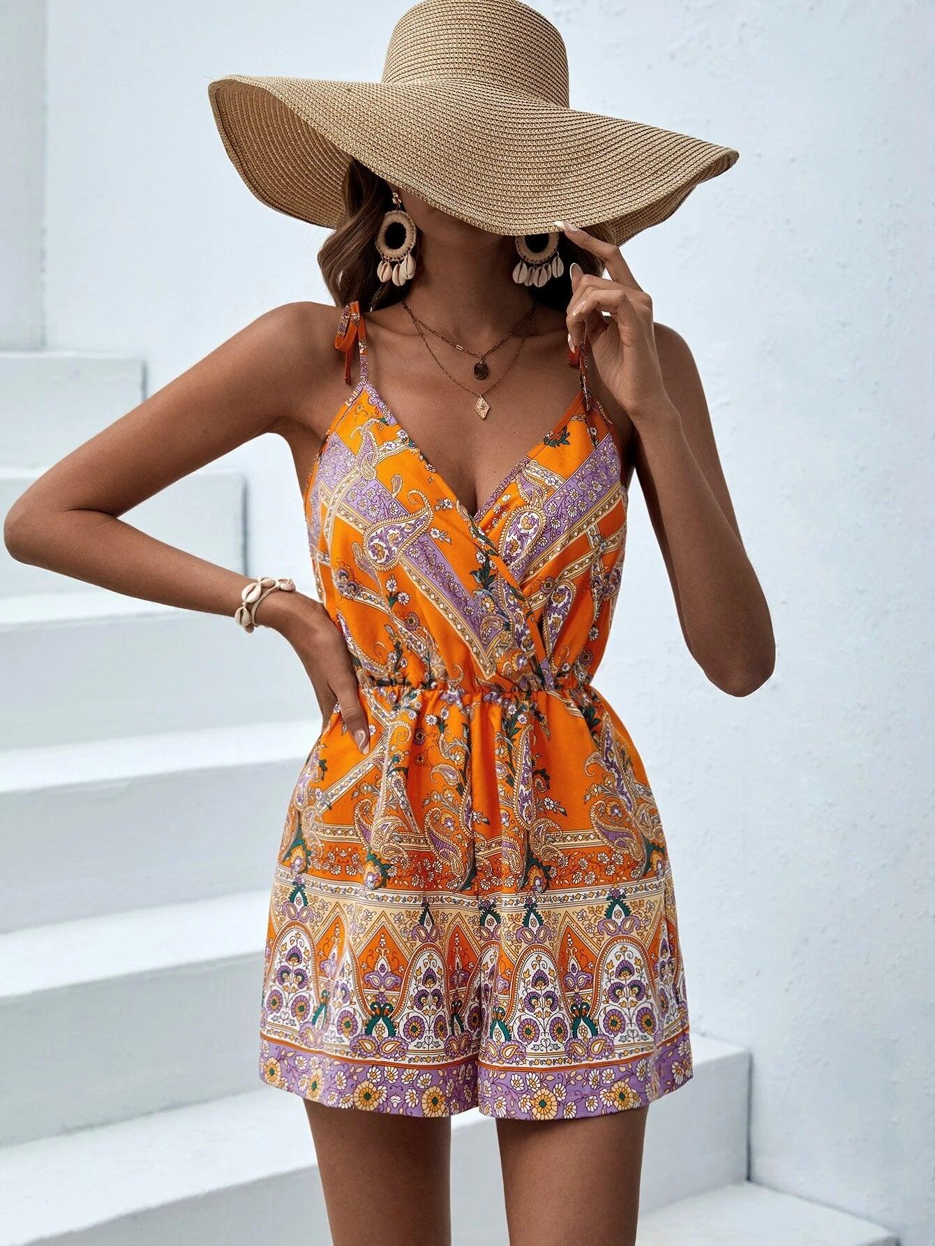 Ethnic Print Cami Romper-Comfy Jumpsuits