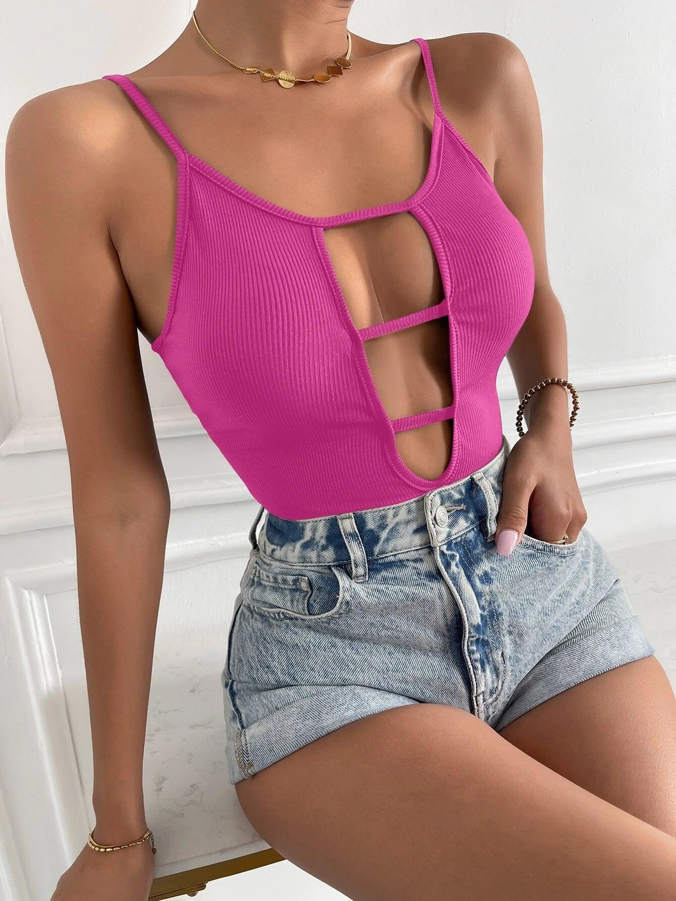 Cut Out Front Cami Bodysuit-Comfy Jumpsuits