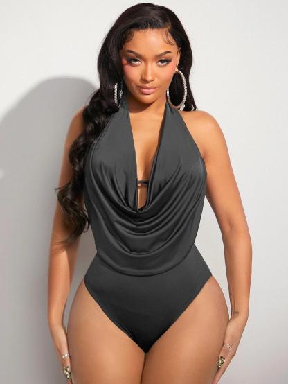 Sleeveless Halter Bodysuit-Comfy Jumpsuits