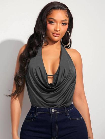 Sleeveless Halter Bodysuit-Comfy Jumpsuits