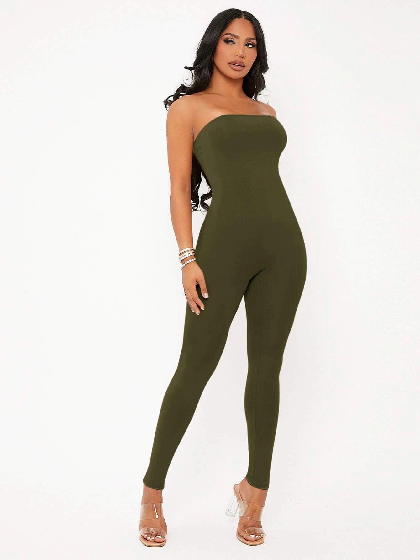 Solid Colored Long Tube Sleeveless Jumpsuit-Comfy Jumpsuits
