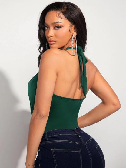 Sleeveless Halter Bodysuit-Comfy Jumpsuits