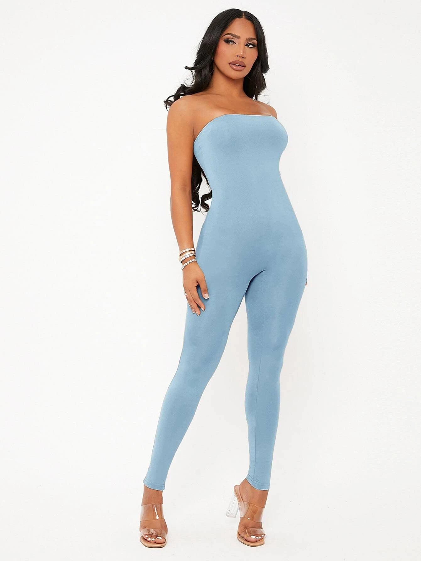 Solid Colored Long Tube Sleeveless Jumpsuit-Comfy Jumpsuits