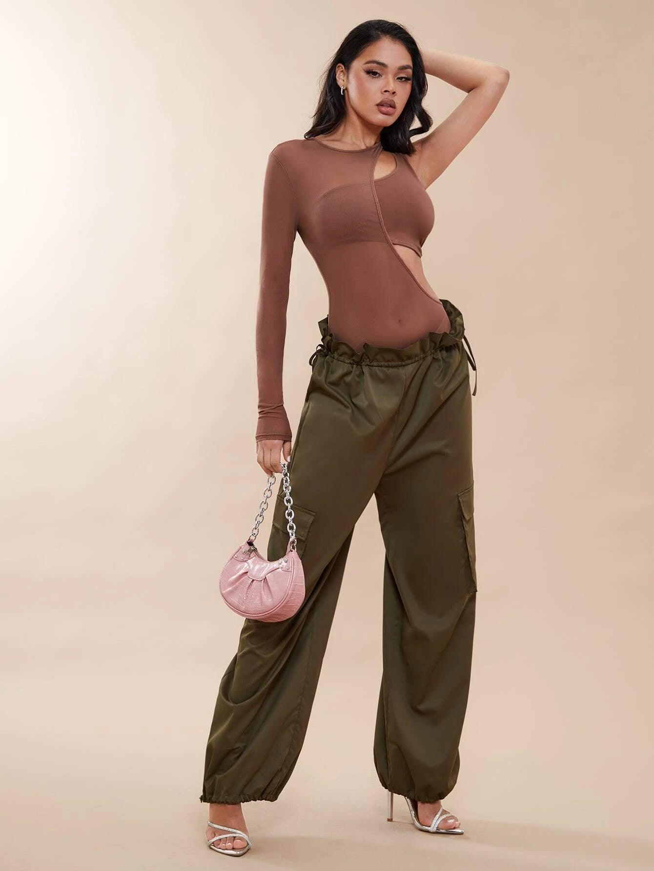 Solid Colored Asymmetrical Neck Bodysuit-Comfy Jumpsuits