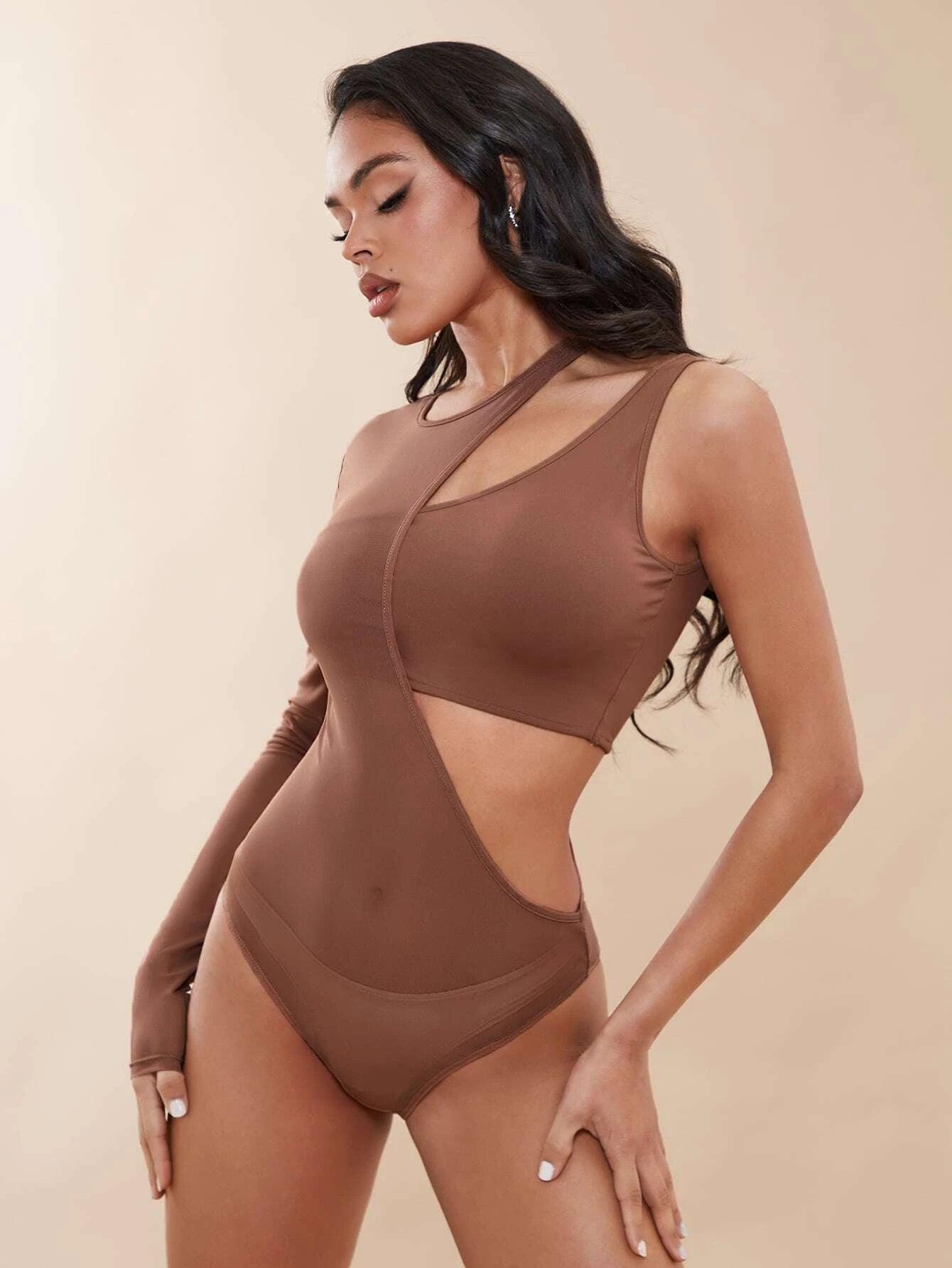Solid Colored Asymmetrical Neck Bodysuit-Comfy Jumpsuits