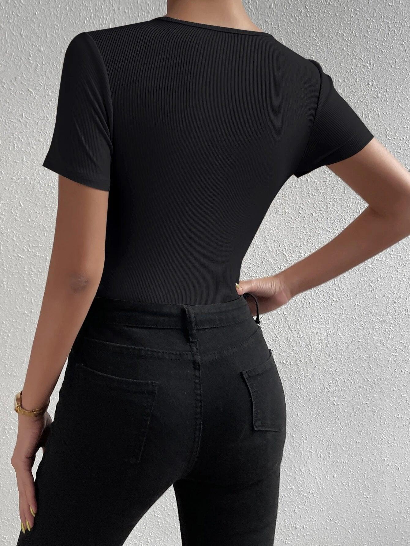 Solid Ribbed Knit Bodysuits-Comfy Jumpsuits