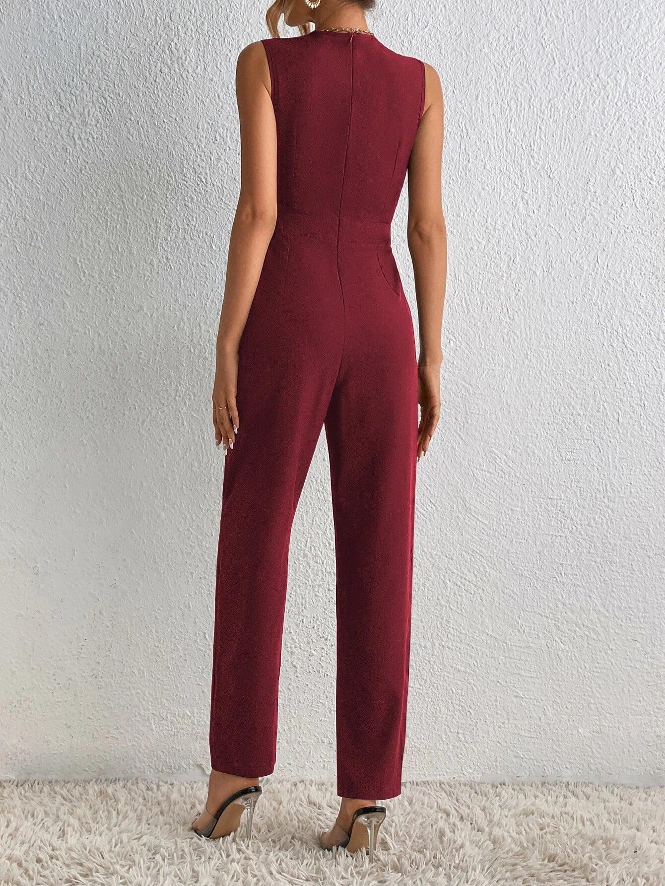 Chain Detail Surplice Neck Jumpsuit-Comfy Jumpsuits