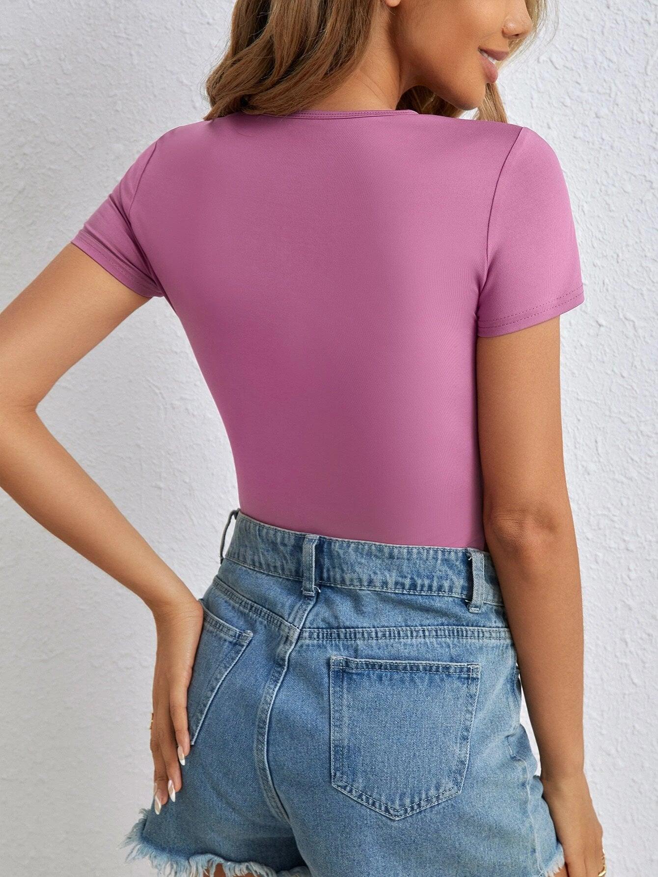 Short Sleeve Slim Fit Bodysuit-Comfy Jumpsuits