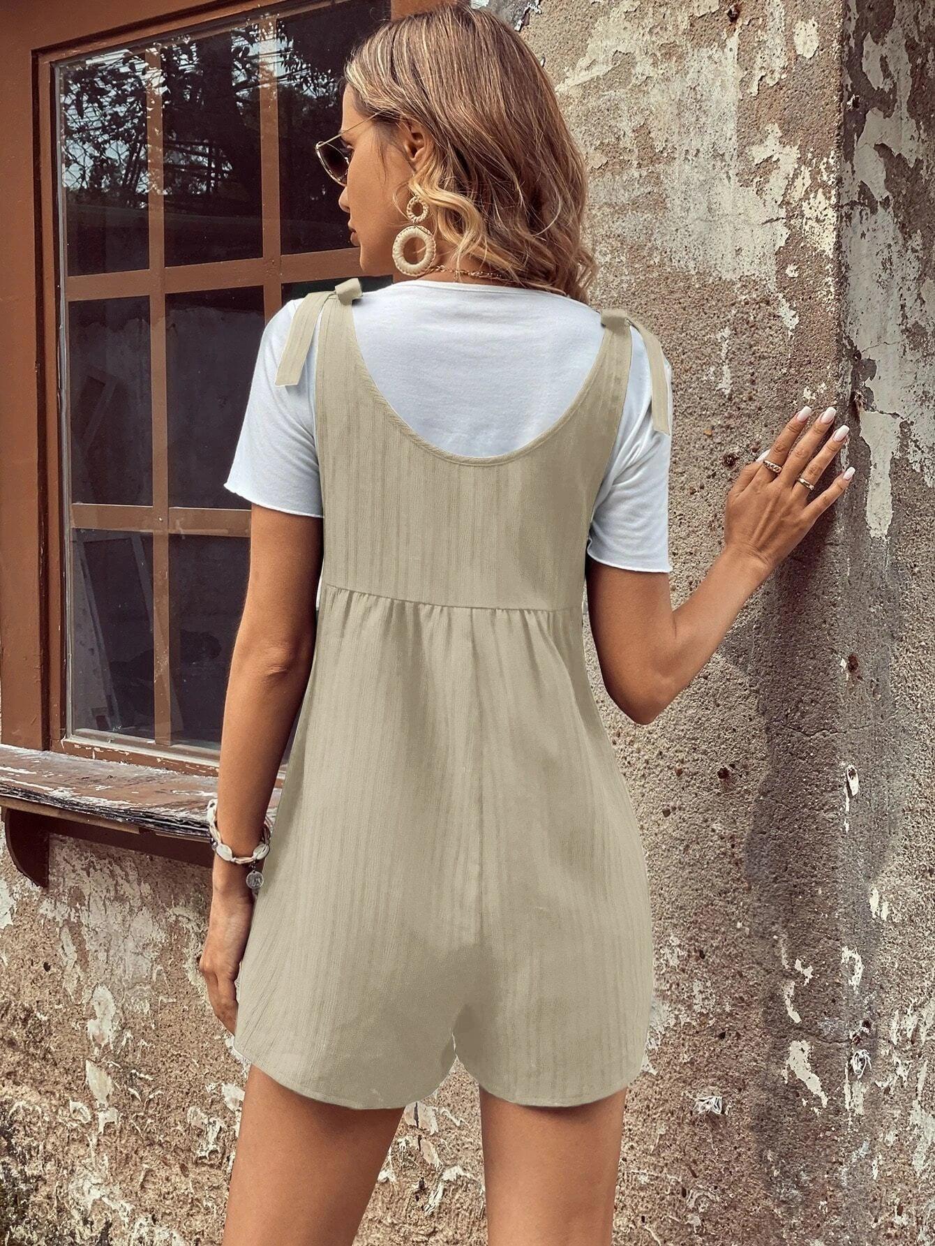 Tie Shoulder Romper Without Tee-Comfy Jumpsuits