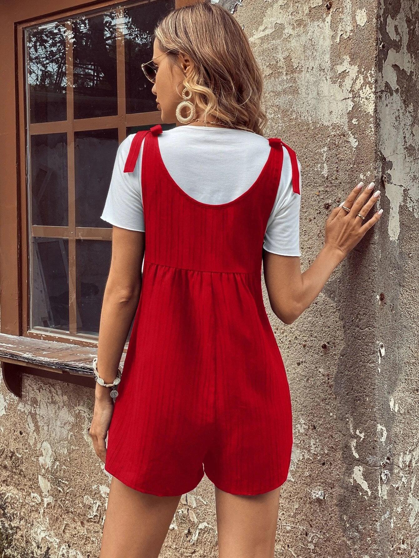 Tie Shoulder Romper Without Tee-Comfy Jumpsuits