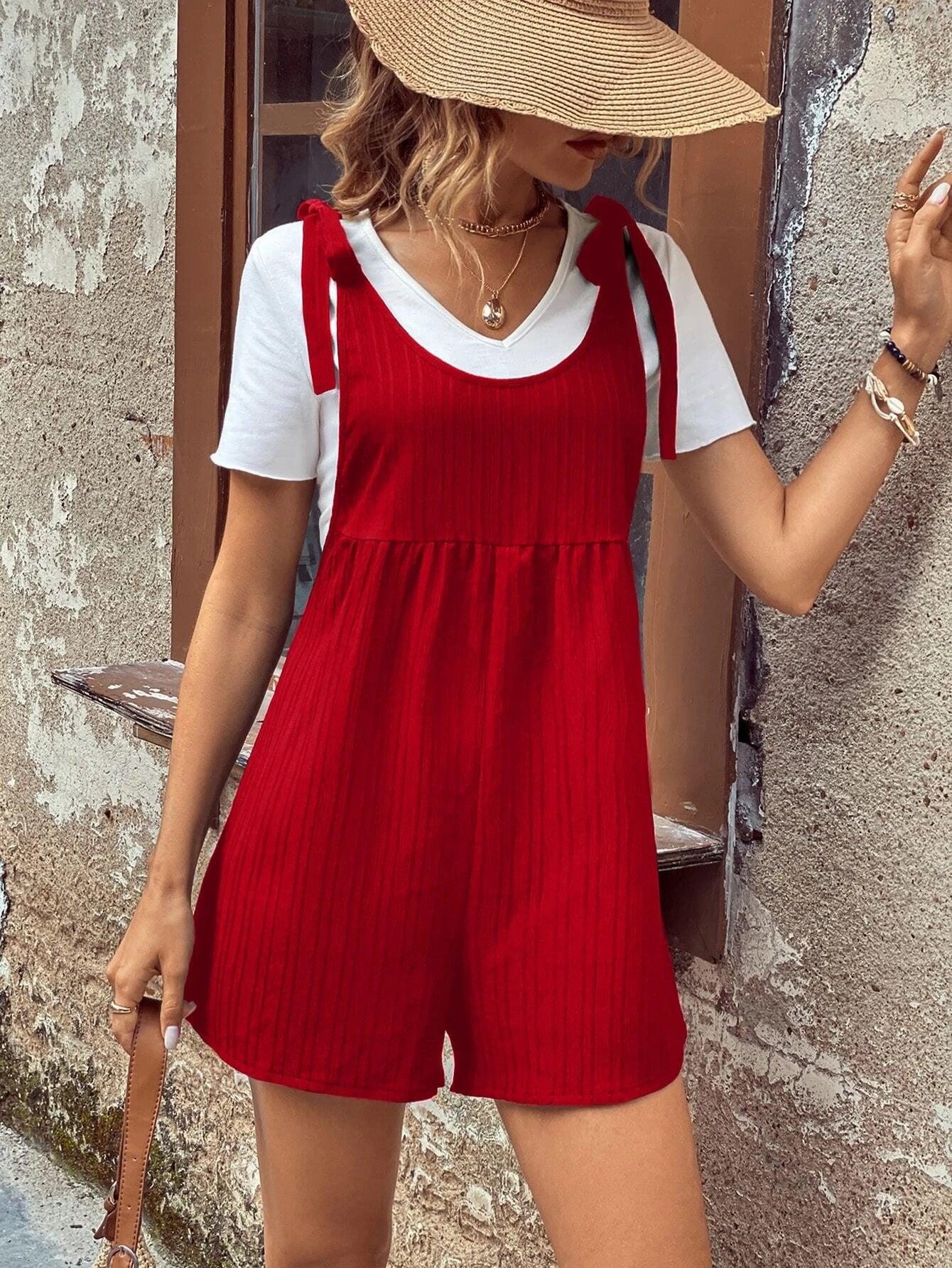 Tie Shoulder Romper Without Tee-Comfy Jumpsuits