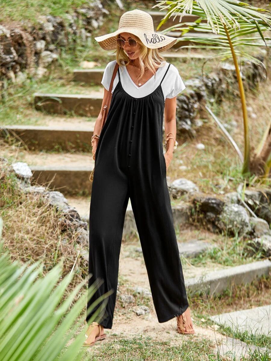 Hidden Pocket Cami Jumpsuit Without Tee-Comfy Jumpsuits