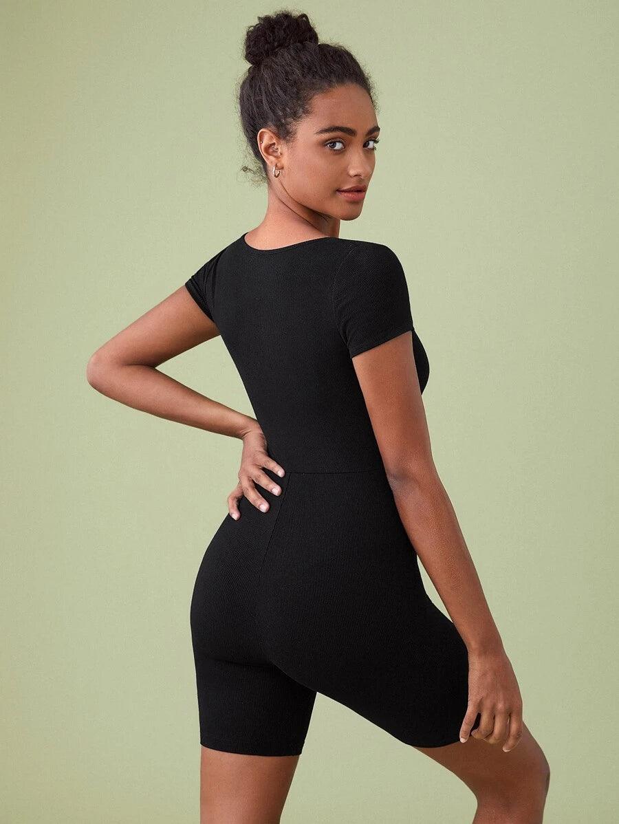 Cotton Solid V Neck Unitard Romper-Comfy Jumpsuits