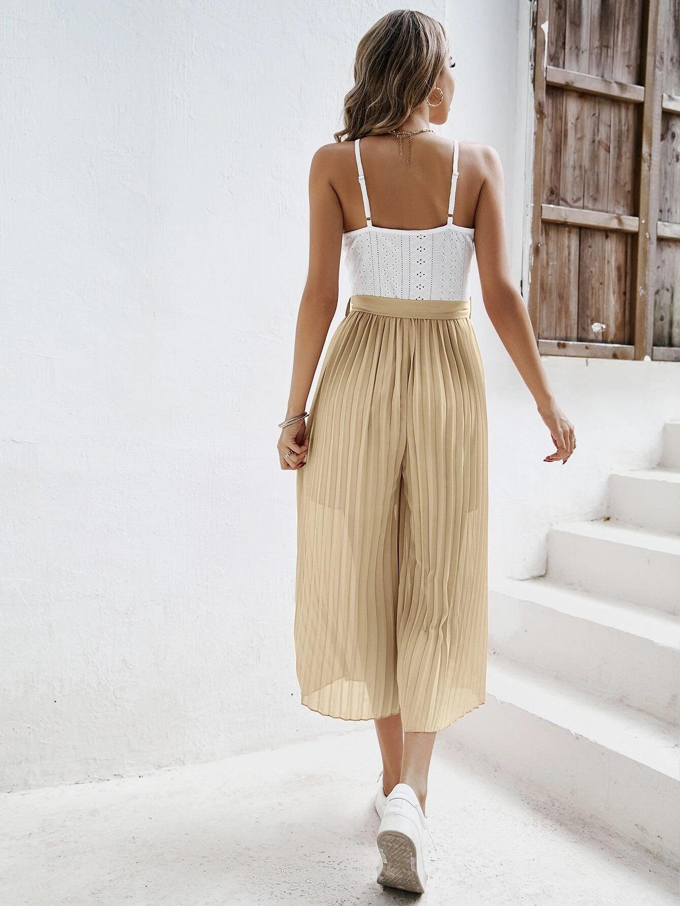 Two-Tone Wide Leg Cami Jumpsuit-Comfy Jumpsuits