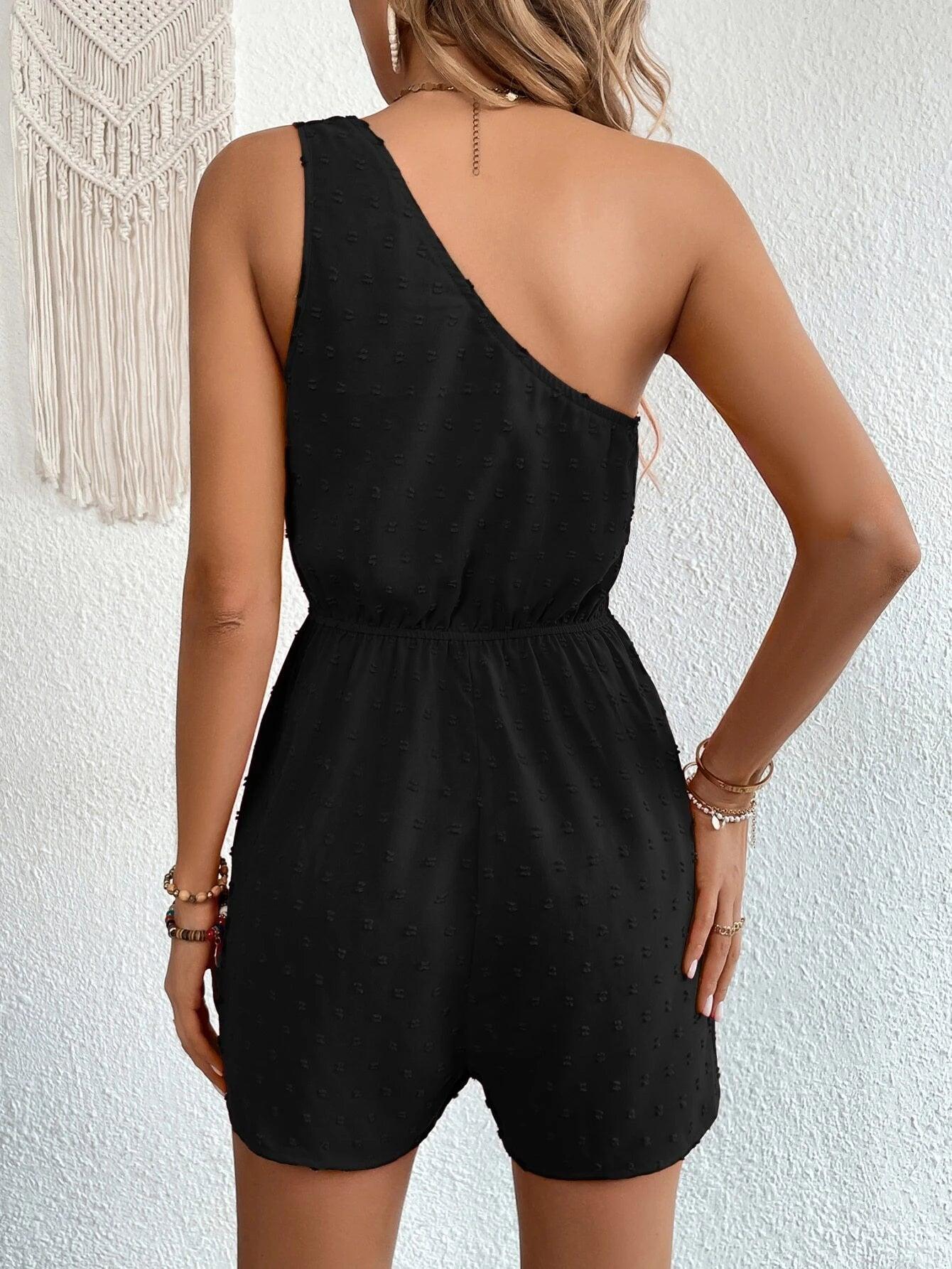 Swiss Dot One Shoulder Romper-Comfy Jumpsuits