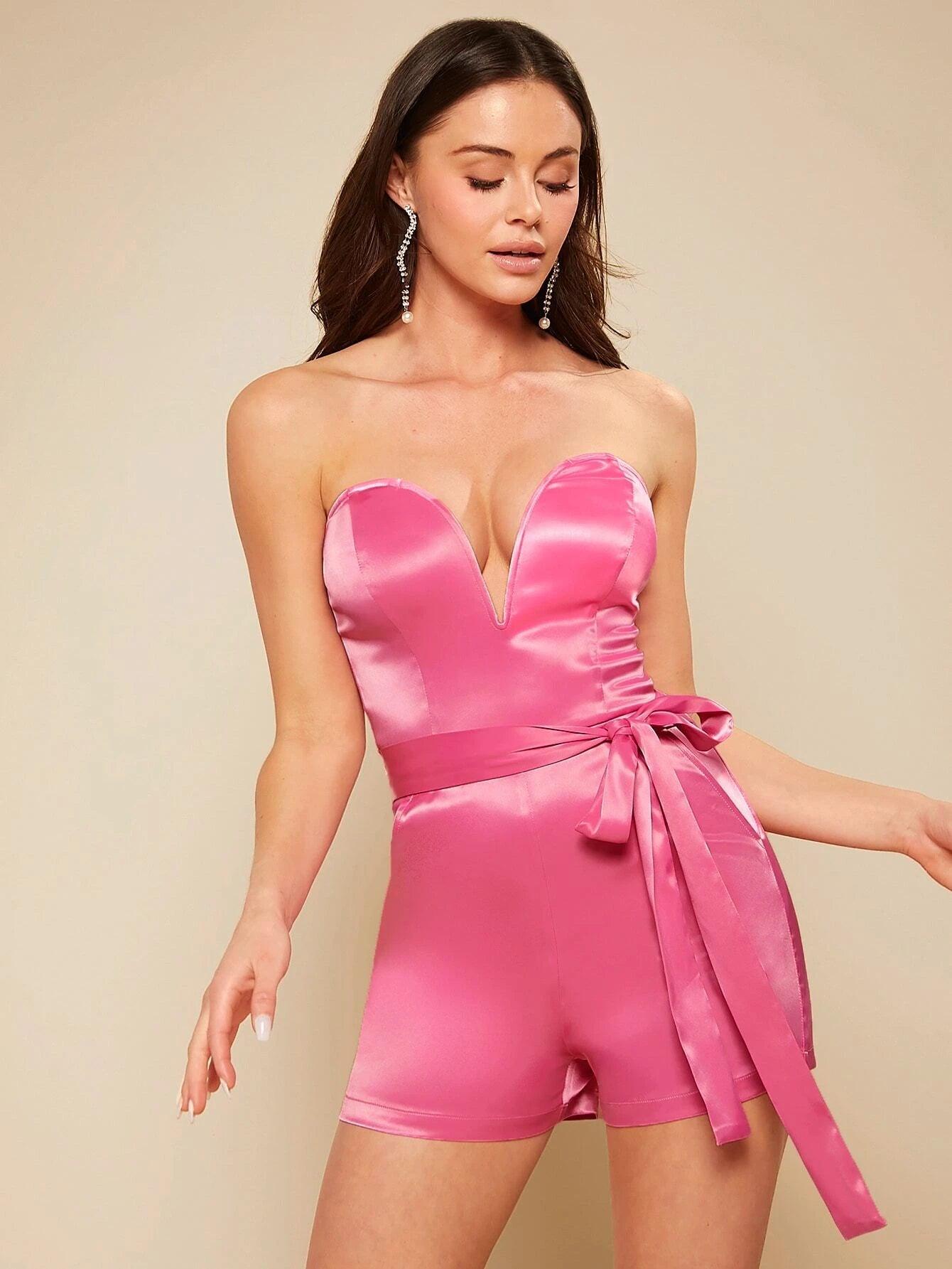 Backless Belted Tube Romper-Comfy Jumpsuits