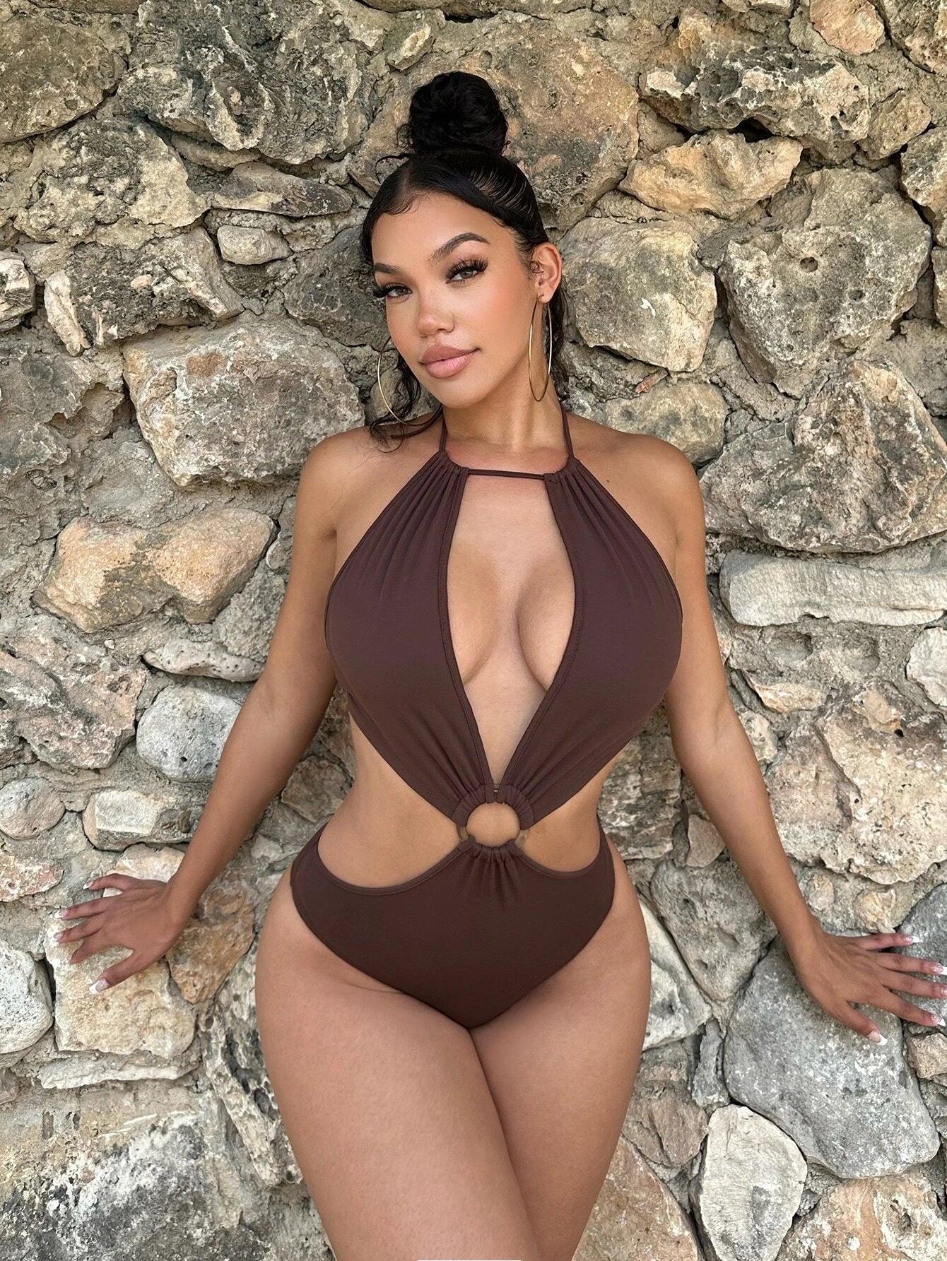 Plain Slim Fit Halter Neck Bodysuit-Comfy Jumpsuits