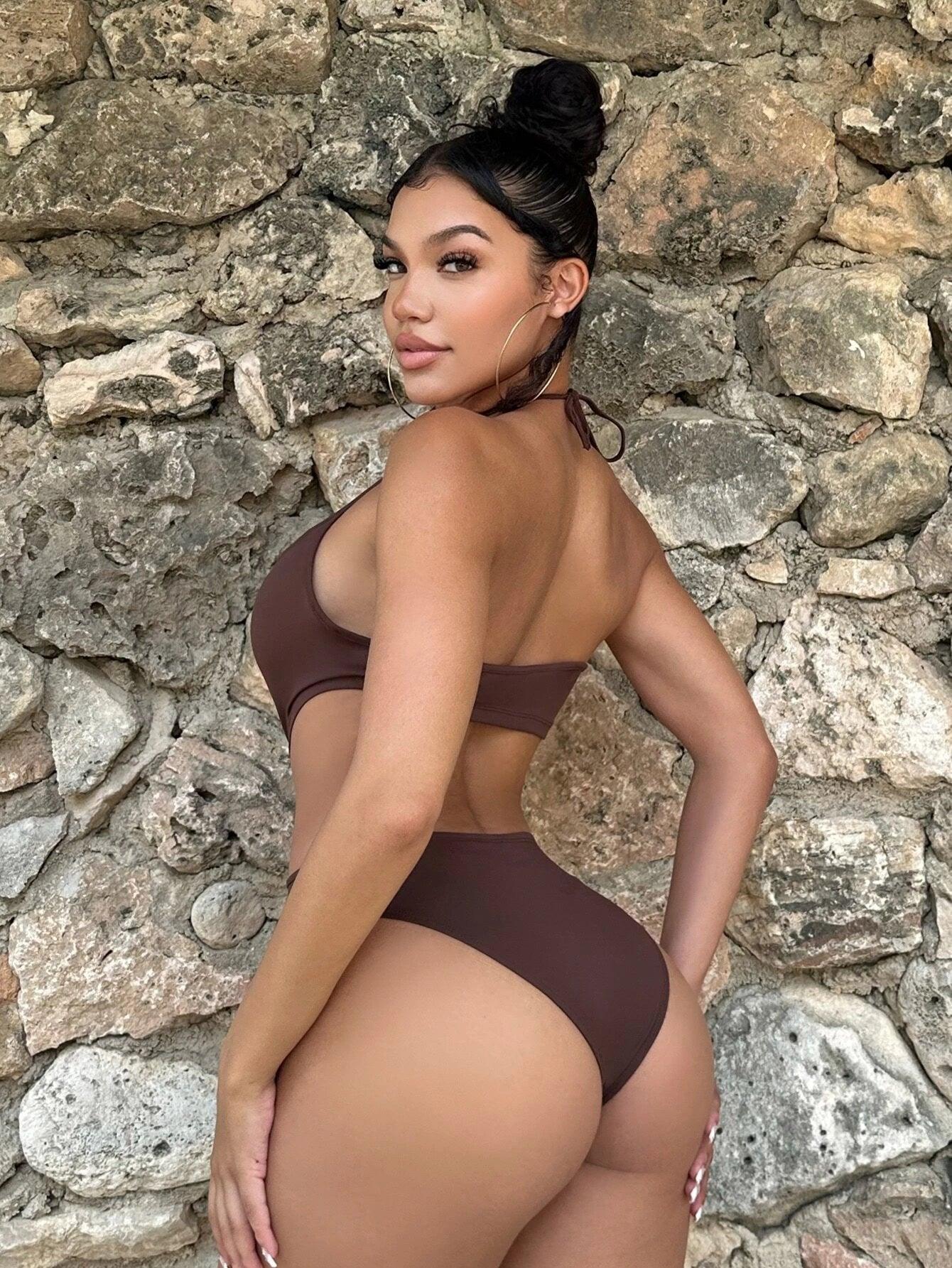 Plain Slim Fit Halter Neck Bodysuit-Comfy Jumpsuits