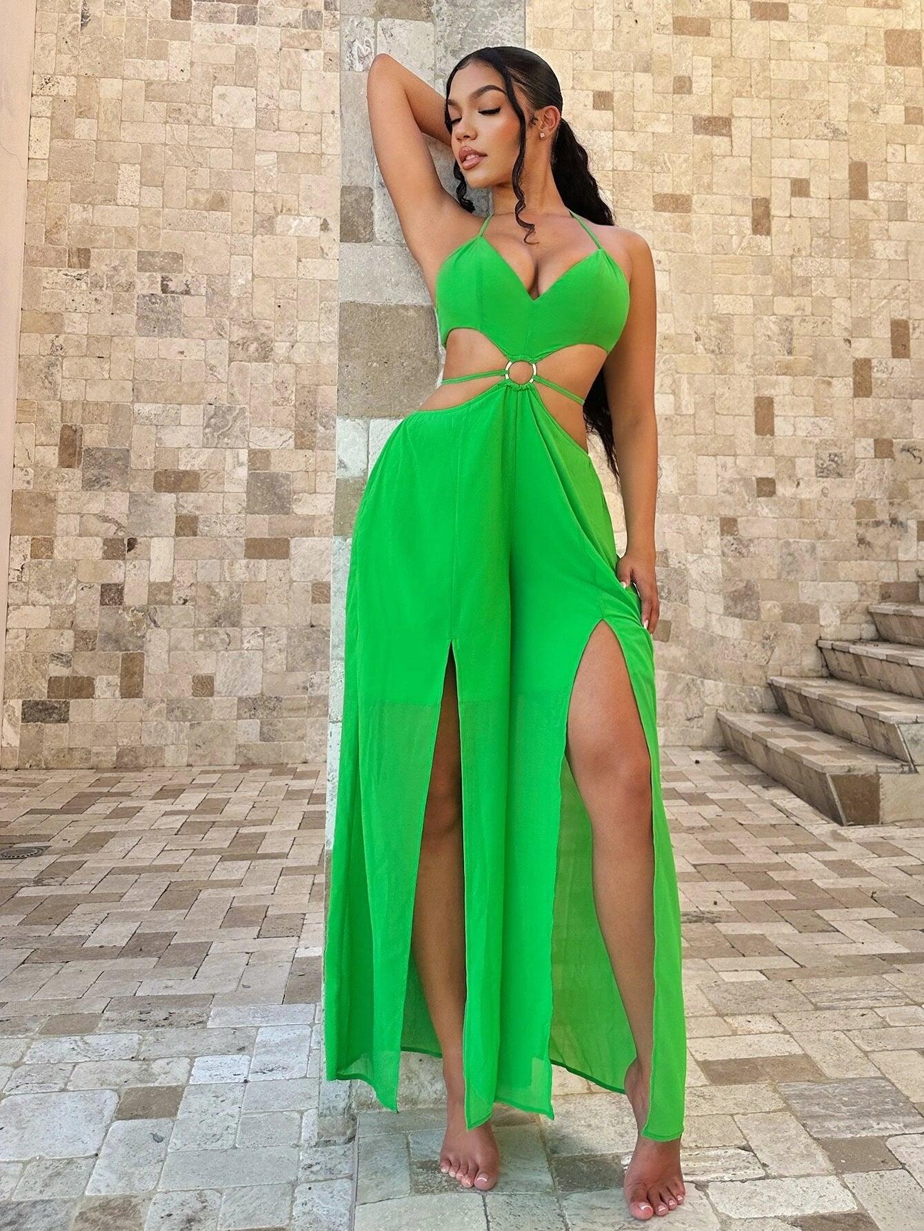 Backless Tie Halter Neck Jumpsuit-Comfy Jumpsuits