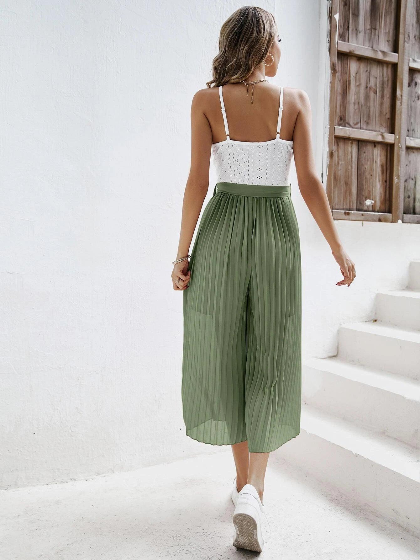 Two-Tone Wide Leg Cami Jumpsuit-Comfy Jumpsuits