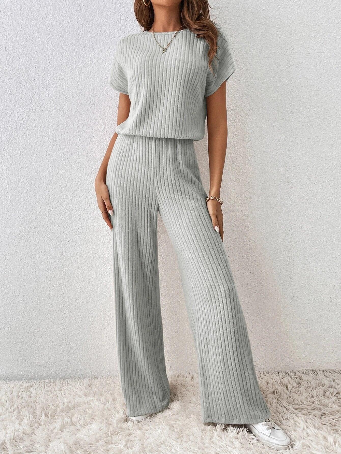 Ribbed Knit Back Jumpsuit-Comfy Jumpsuits